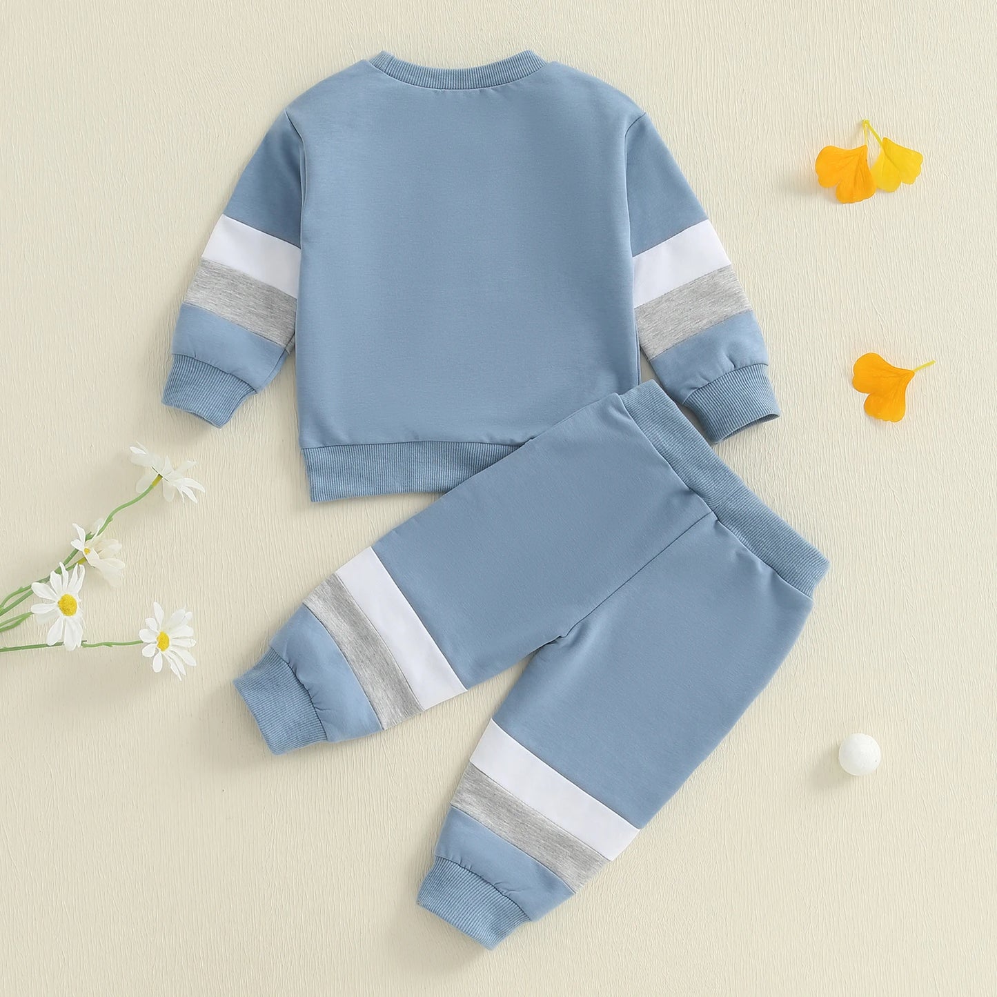 Baby Toddler Boys 2Pcs Casual Clothes Set Color Patchwork Long Sleeve Pullover Top with Elastic Waist Jogger Pants