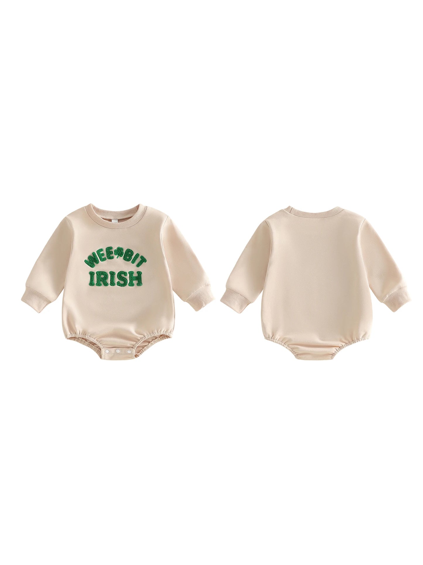 Baby Girls Boys Bubble Romper Wee Bit Irish / Pint Sized St. Patrick's Day Clothes Letter Clover Embroidery Long Sleeve Bodysuit Jumpsuit