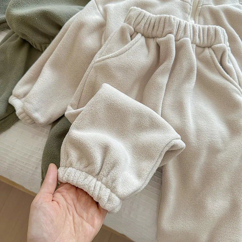 Toddler Kid Boy Girl 2Pcs Clothes Set Fleece Pullover Top Pant Suit Casual Warm Thick Winter Two Piece Jogger Set
