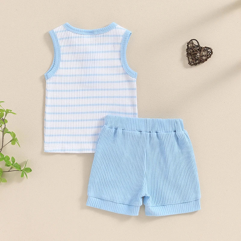 Baby Toddler Boys 2Pcs Outfit Striped Print Sleeveless Tank Top and Elastic Shorts Set Summer Clothes