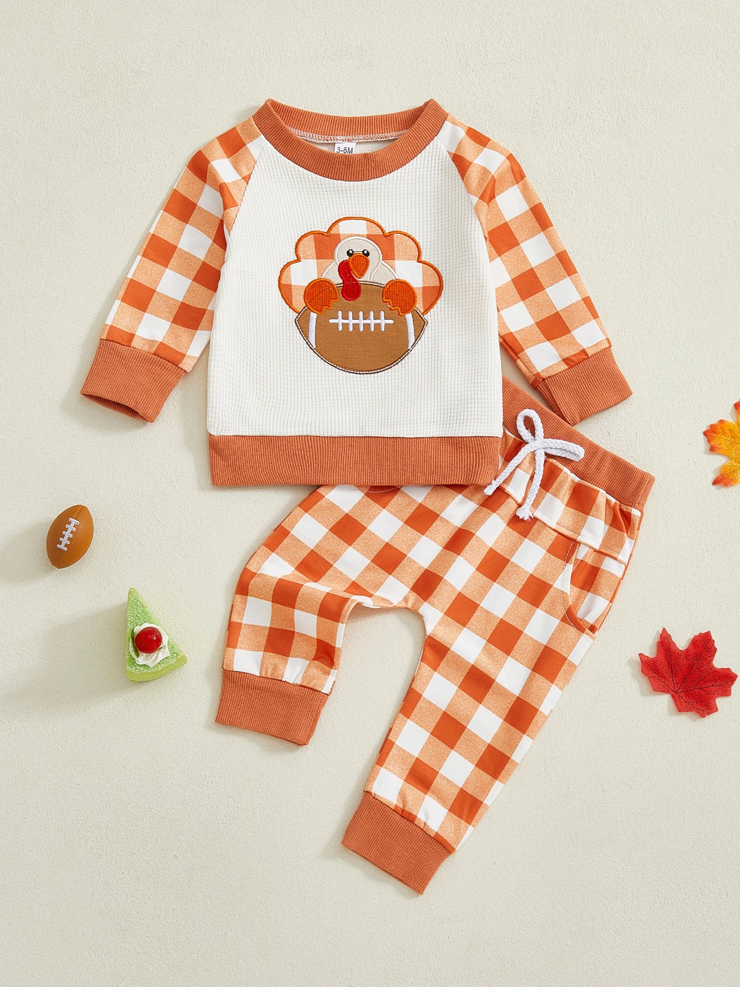 Baby Toddler Boys 2Pcs Plaid Jogger Set Fall Turkey Football Pattern Long Sleeve Round Neck Pullover Top Pants Thanksgiving Outfits