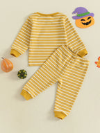 Baby Toddler Girls Boys 2Pcs Halloween Pajamas Set Long Sleeve Embroidery Pumpkin Ghost Top with Striped Pants Sleepwear