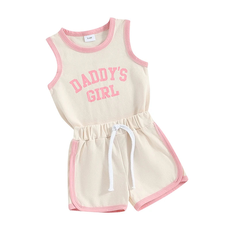 Baby Toddler Girl 2Pcs Daddy's Girl Sleeveless Letter Print Tank Top + Elastic Waist Shorts Outfit Set Father's Day