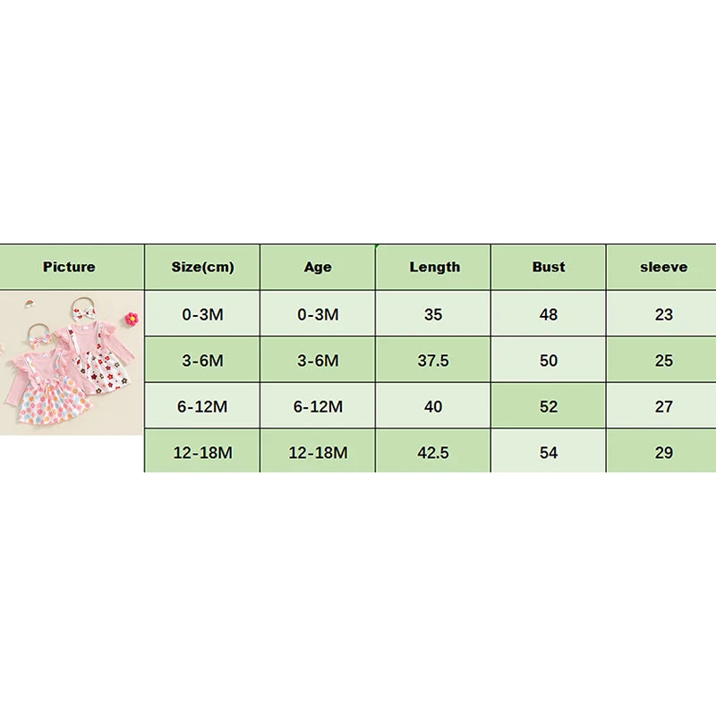 Baby Girls 2Pcs Romper Dress Flower Print Long Sleeve Skirt Overalls Jumpsuit Fall Bodysuits with Headband Set