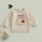Baby Toddler Girls Boys Halloween Ghost Pumpkin Print Stylish Loose Fit Casual O-Neck Long Sleeve Pullover Top