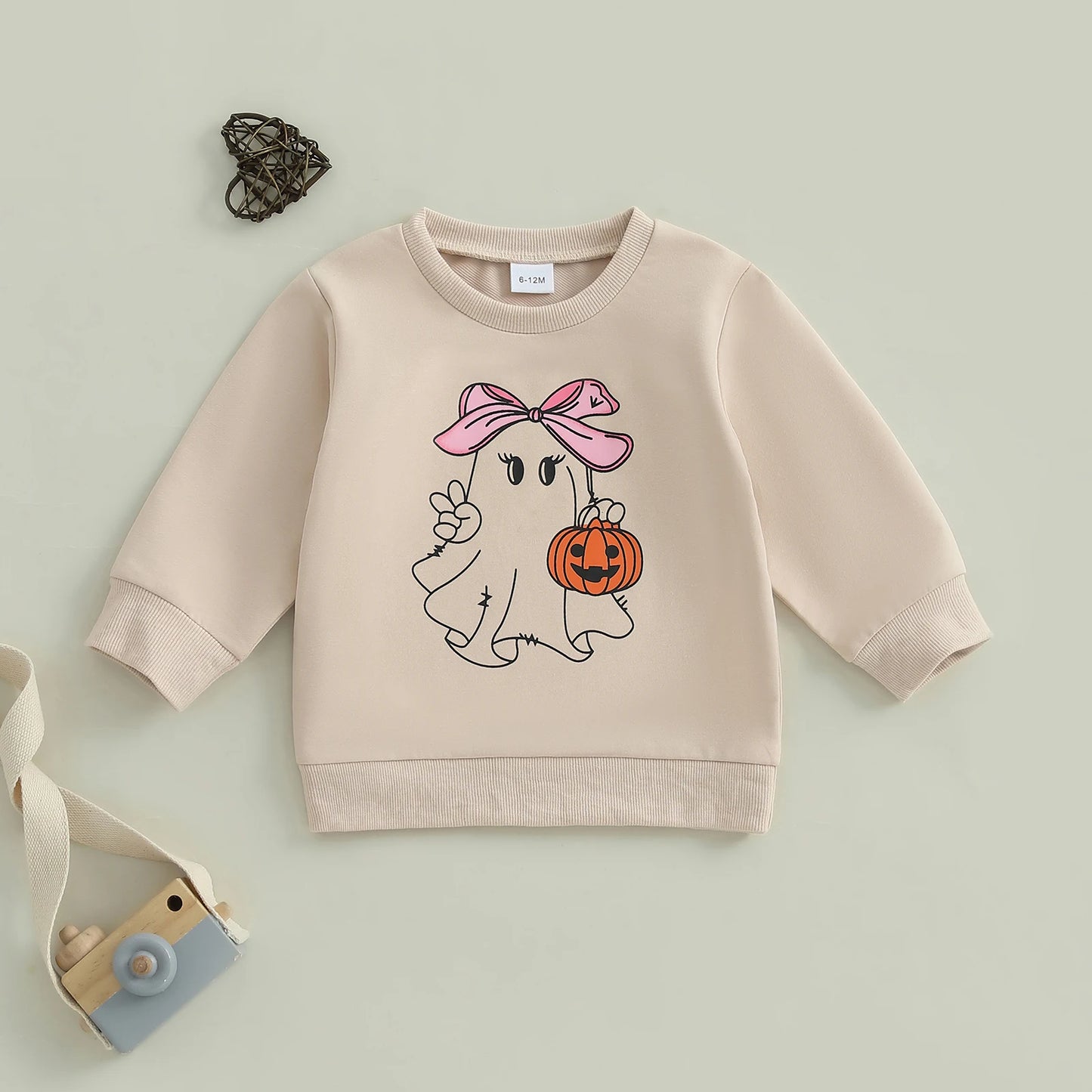 Baby Toddler Girls Boys Halloween Ghost Pumpkin Print Stylish Loose Fit Casual O-Neck Long Sleeve Pullover Top
