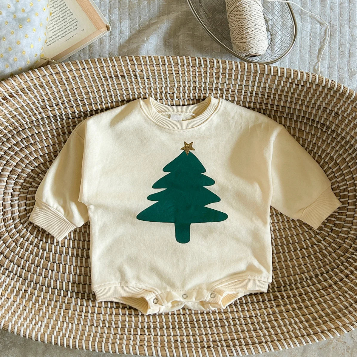 Baby Boys Girls Bubble Romper Christmas Tree / Happy Letters Long Sleeve Crew Neck Bodysuit