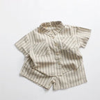 Boys Striped Cotton Linen Shorts Set