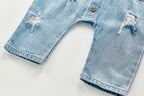 Long Sleeve Distress Denim Jumpsuit Romper