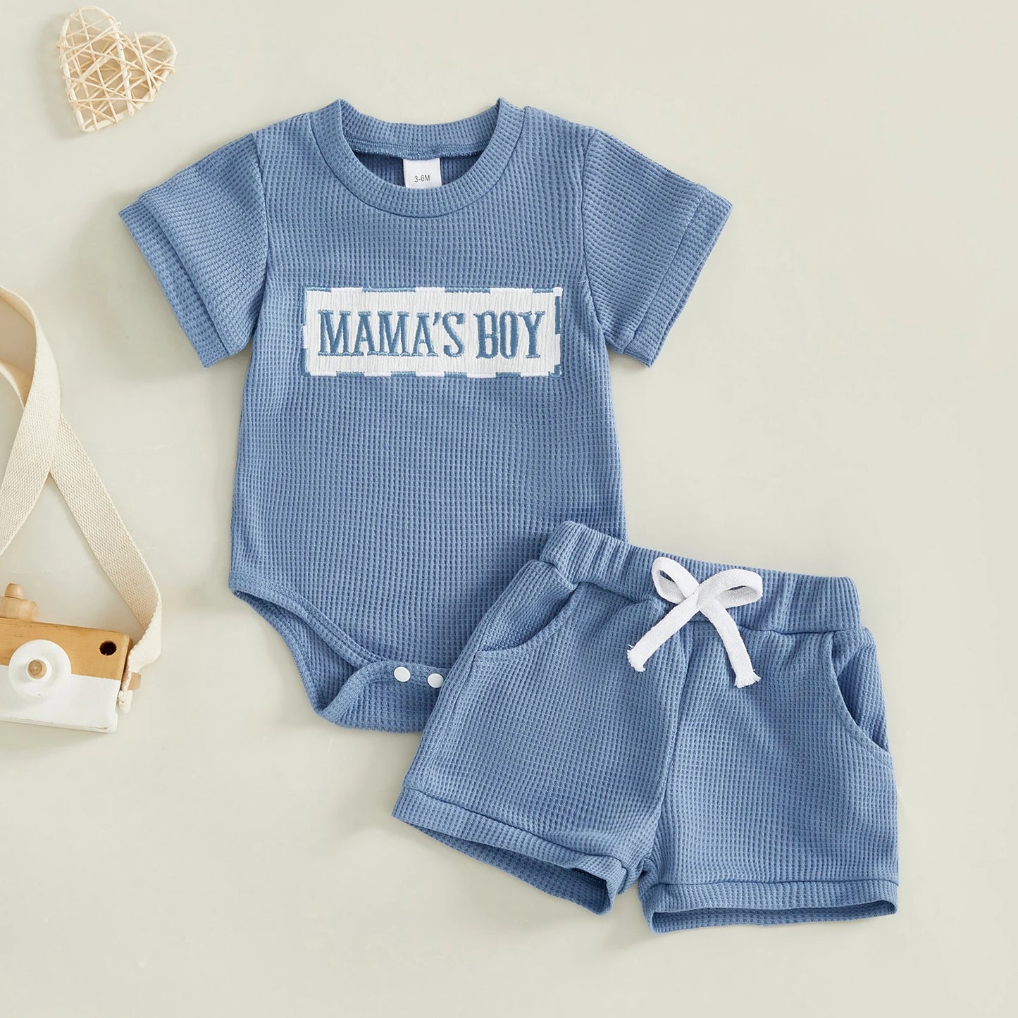 Baby Boy Girl 2Pcs Summer Clothes Mama's Boy / Auntie's Little Bestie Letter Embroidery Short Sleeve Romper Shorts 2 Pcs Outfit Set