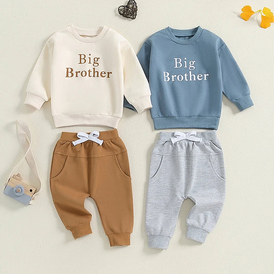 Toddler Kids Boys 2Pcs Big Brother Fall Outfit Letter Print Long Sleeve Crewneck Top and Long Pants Set