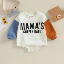Load image into Gallery viewer, Baby Boys Girls Long Sleeve Letter Print Mama&#39;s Coffee Date Contrast Color Crew Neck Jumpsuit Romper Fall Bodysuits
