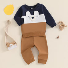 Load image into Gallery viewer, Baby Toddler Boy 2Pcs Fall Outfit Contrast Color Long Sleeve Bear Top and Solid Color Pants Set
