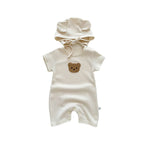 Waffle Bear Patch Jumpsuit Set