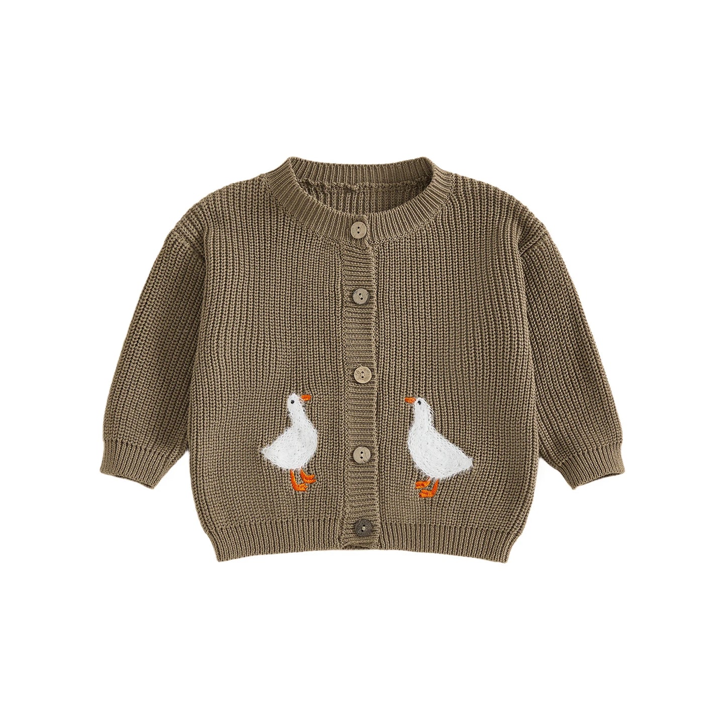 Toddler Kids Girl Knit Sweater Long Sleeve Round Neck Goose Embroidery Button Down Cardigan Tops