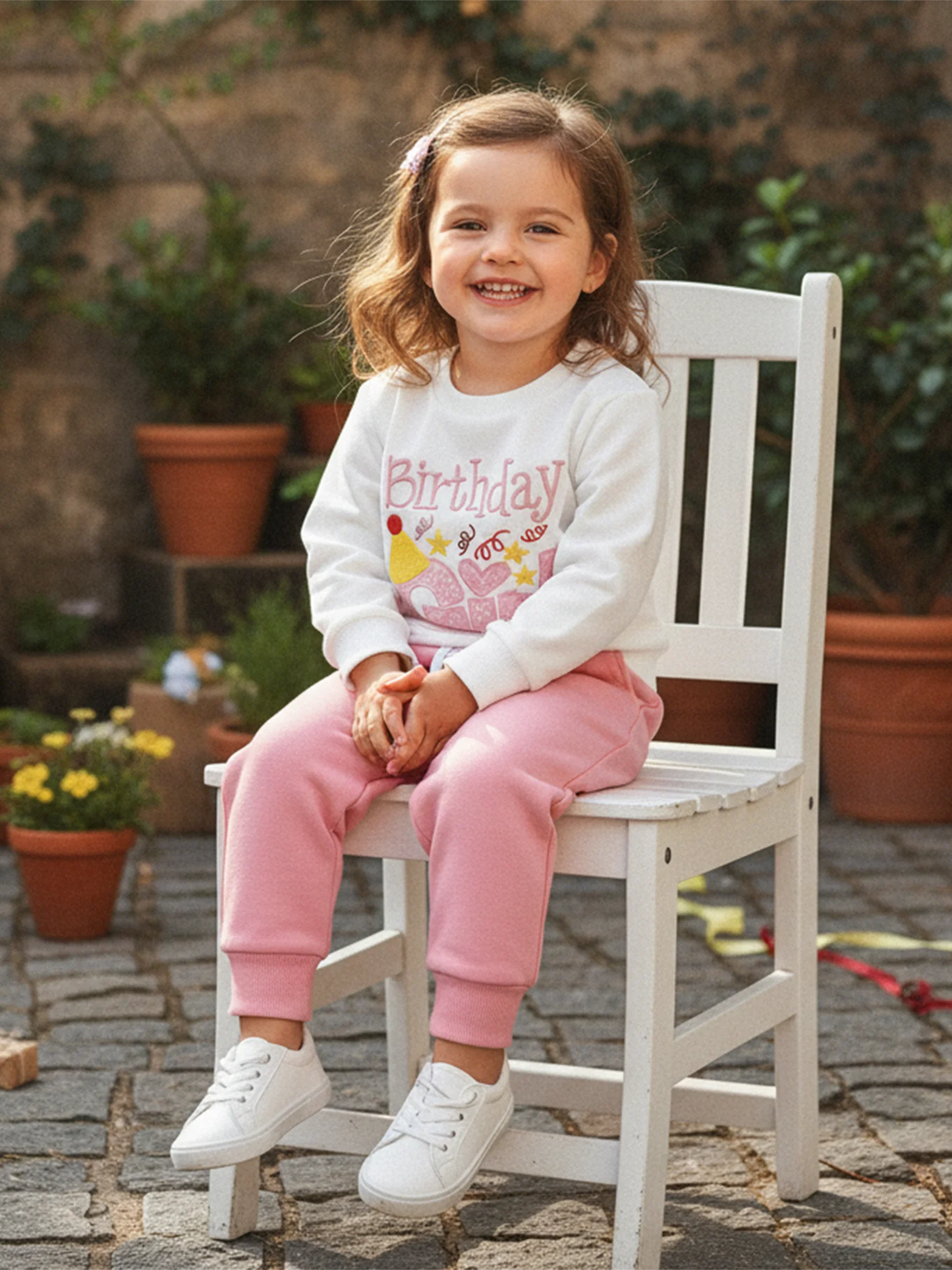 Baby Toddler Kids Girl 2Pcs Birthday Girl Outfit Letter Embroidery Long Sleeve Round Neck Pullover Top Elastic Waist Solid Pants Jogger Set