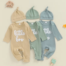 Load image into Gallery viewer, Baby Boys 2Pcs Little Bro Jumpsuit Set Long Sleeve Crew Neck Letters Print Romper with Hat Fall Outfit
