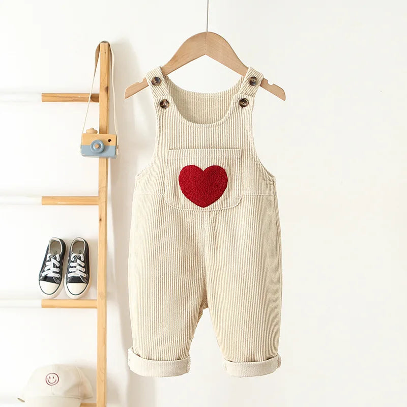 Corduroy Heart Print Jumpsuit Romper