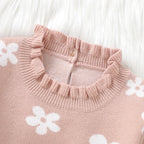 Baby Toddler Girl Long Sleeve Flower Floral Print Ruffle Sweater A-Line Dress
