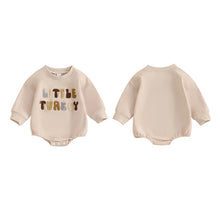 Load image into Gallery viewer, Baby Girls Boys Little Turkey Romper Long Sleeve Crew Neck Embroidery Letters Fall Bodysuit Thanksgiving Bodysuit
