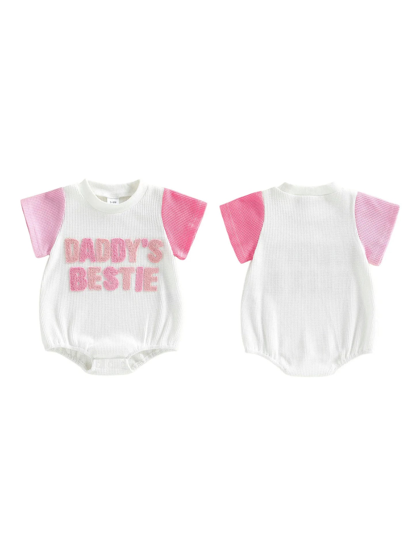 Baby Girls Daddy's Bestie Summer Romper Fashionable Letters Embroidery Short Sleeve Round Neck Jumpsuit