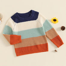 Load image into Gallery viewer, Baby Toddler Boys Girls Sweater Casual Contrast Color Stripes Warm Knitted Long Sleeve Pullover Top
