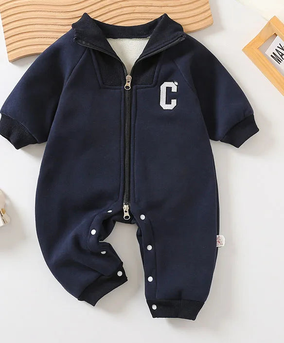 Letter C Print Long Sleeve Jumpsuit Romper