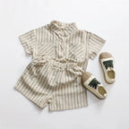 Boys Striped Cotton Linen Shorts Set