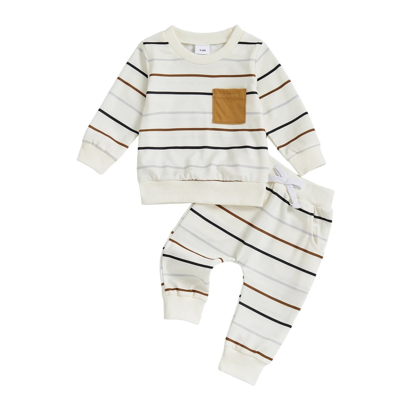 Baby Toddler Boys 2Pcs Autumn Pants Sets Long Sleeve O Neck Striped Top Drawstring Pants Jogger Set
