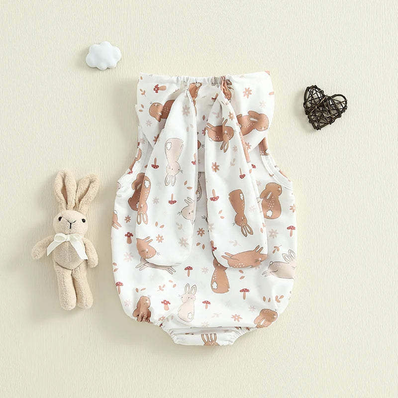 Baby Girls Boys Easter Romper Carrot / Bunny Print Sleeveless Tank Rabbit Ears Hooded Jumpsuit