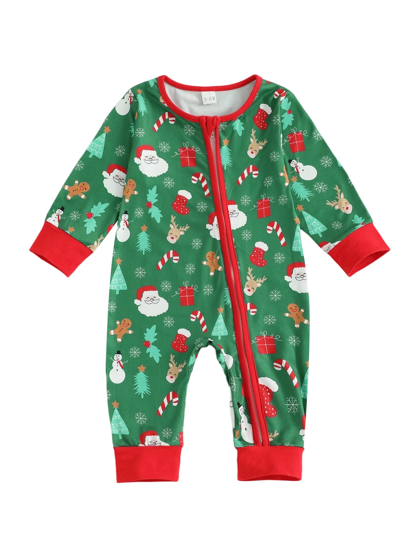 Baby Boys Girls Christmas Zipper Romper Reindeer Santa Print Zip Up Long Sleeve Round Neck Jumpsuit