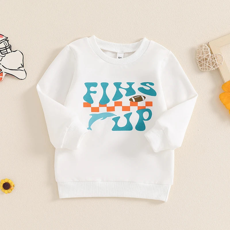 Toddler Kids Boys Girls Football San Francisco / In My Bird Gang Era / Fins Up Dolphin Letter Print Round Neck Long Sleeve Pullover Top