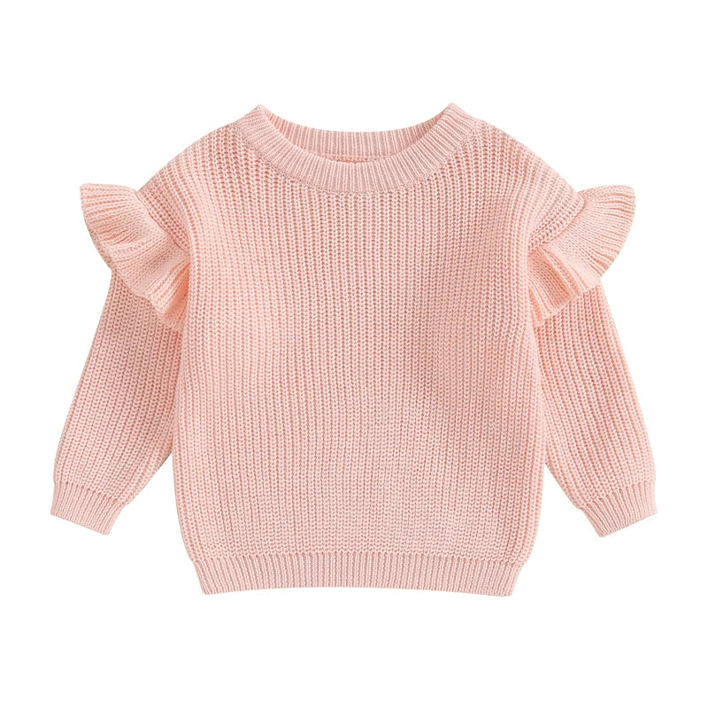 Baby Toddler Girls Sweater Solid Color Ruffle Long Sleeve Knit Spring Autumn Clothes Knitwear Pullover Top