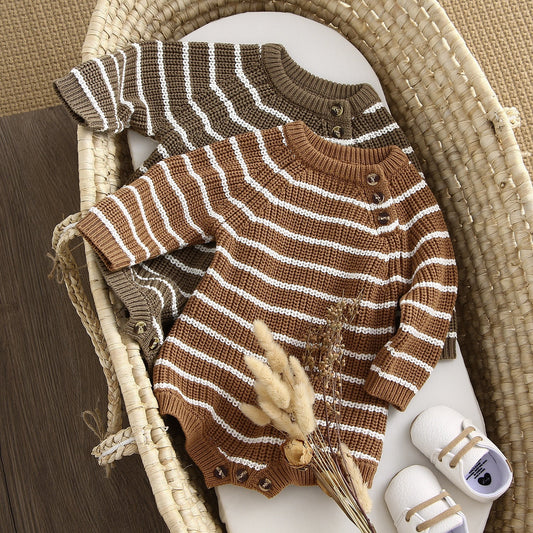 Warm Striped Baby Girls Romper