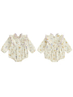 Baby Girl Fall Bubble Romper Floral Print Long Sleeve Frill Mock Neck Ruffled Jumpsuit