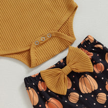 Load image into Gallery viewer, Baby Girl 3Pcs Halloween Fall Clothes Long Sleeve Bodysuit Top Pumpkin Flared Pants
