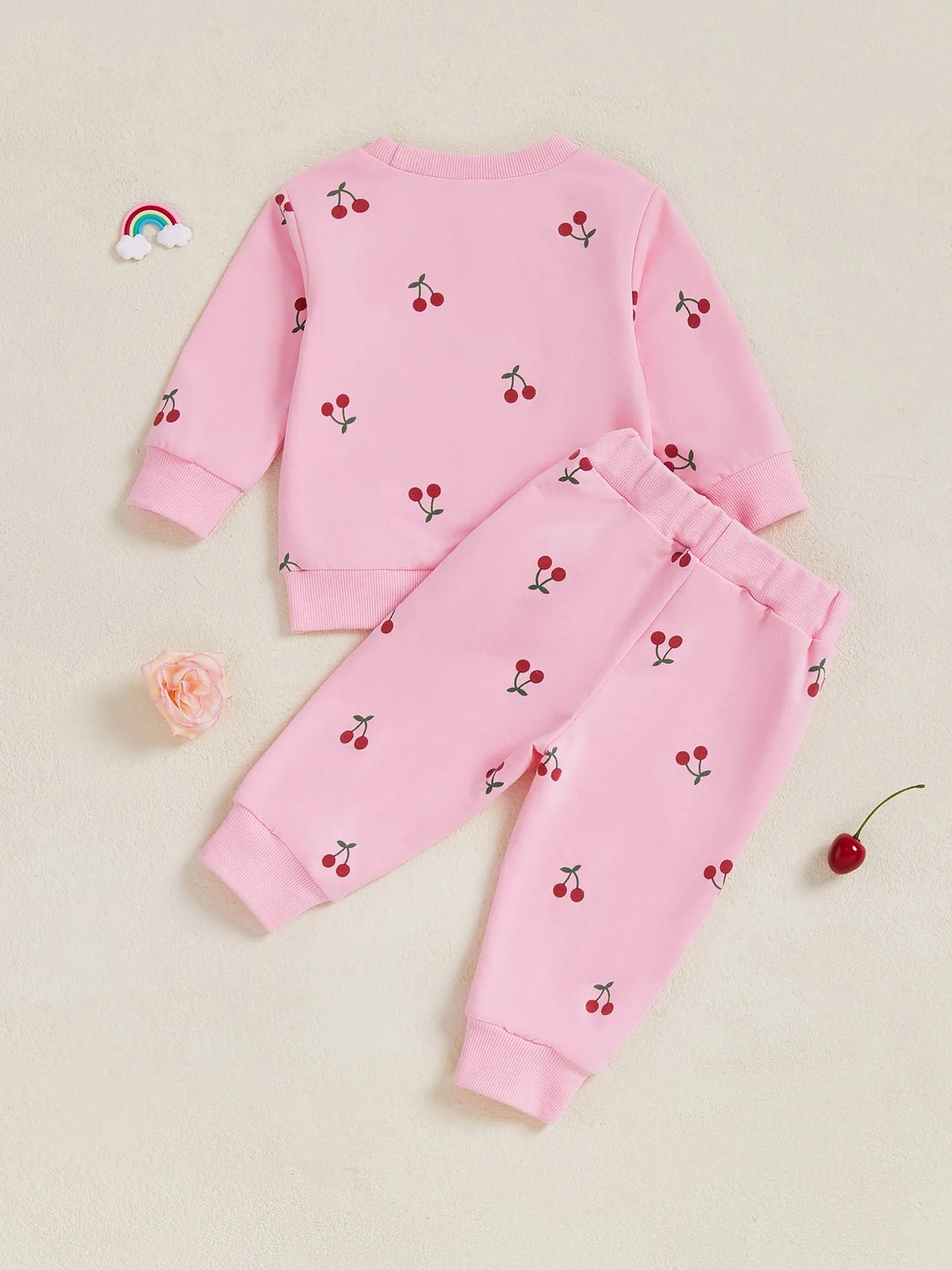 Baby Toddler Girl 2Pcs Winter Fall Outfit Cherry Print Long Sleeve Top Elastic Waist Joggers 2 Piece Jogger Set