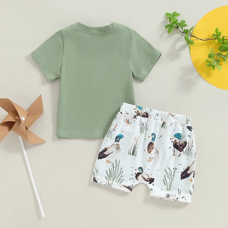 Baby Toddler Boys 2Pcs Summer Clothes Duck Bird Top and Shorts Set Casual Outfit