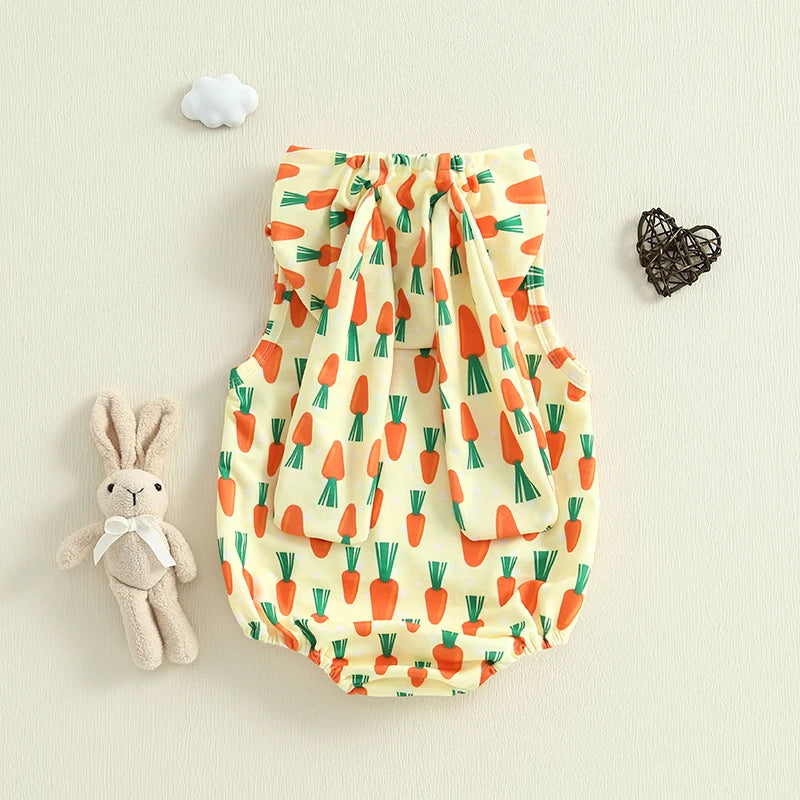 Baby Girls Boys Easter Romper Carrot / Bunny Print Sleeveless Tank Rabbit Ears Hooded Jumpsuit