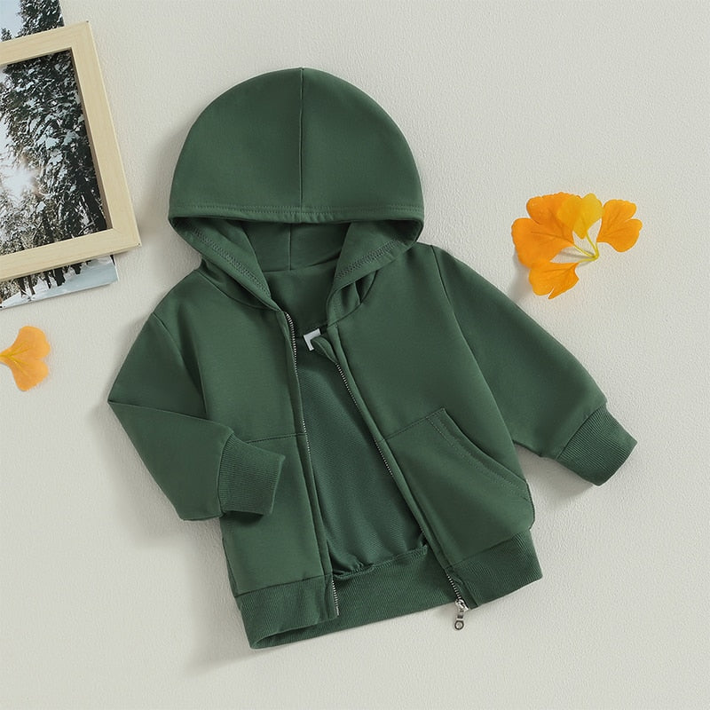 Baby Toddler Kids Boys Girls Hoodies Solid Zip Up Jacket Hooded Long Sleeve Top