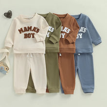 Load image into Gallery viewer, Baby Toddler Boys 2Pcs Mama&#39;s Boy Waffle Outfit Letter Embroidery Long Sleeve Top Elastic Waist Pants Set
