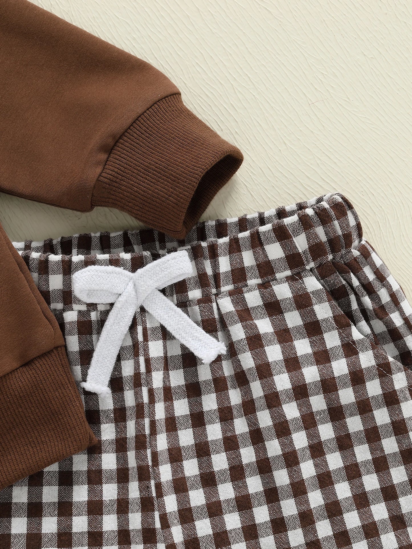 Baby Toddler Boys 2Pcs Fall Set Fashionable Long Sleeve Football Embroidery Pullover with Plaid Pants Outfits