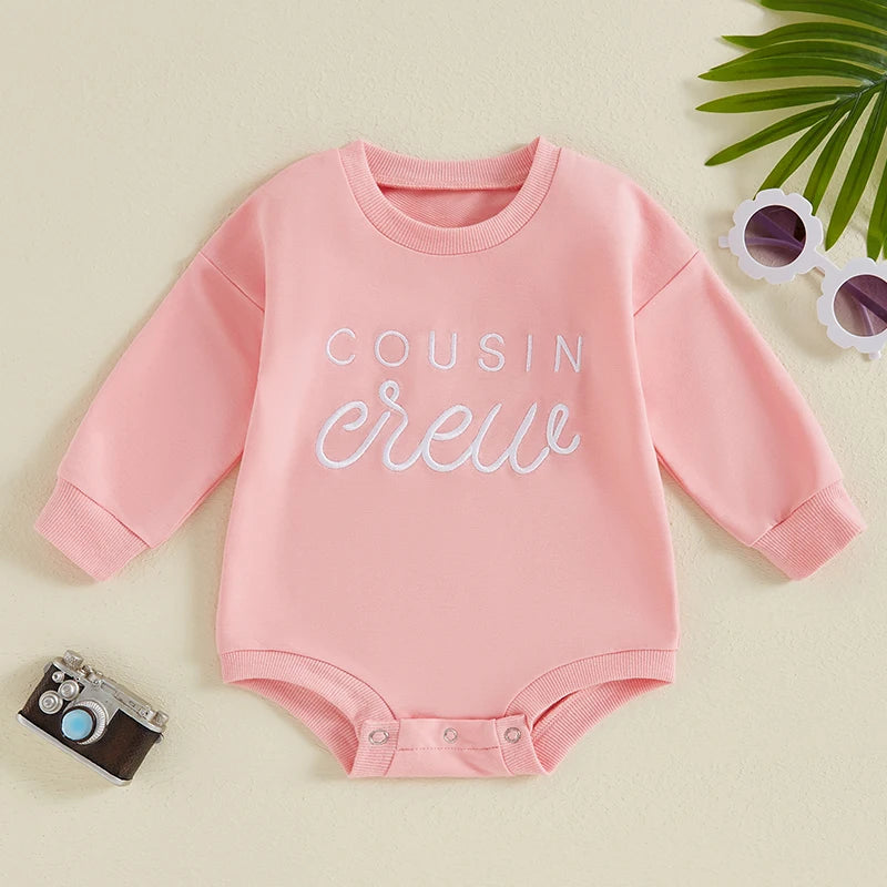 Baby Girl Boy Cousin Crew Romper Letter Embroidery Baby Long Sleeve Jumpsuit Cute Matching Family Clothes