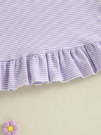 Baby Toddler Kids Girl Halloween Striped Dress Pumpkin Black Cat Embroidered Short Sleeve Ruffled Dress Cute Fall Clothes