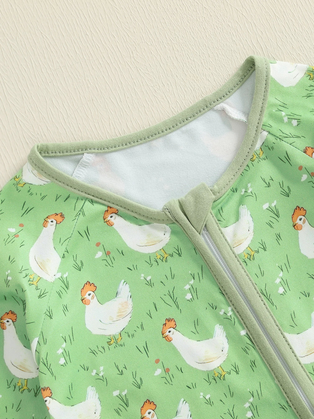 Baby Girl Boy Chicken Print Jumpsuit Long Sleeve Round Neck Zipper Romper