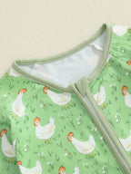 Baby Girl Boy Chicken Print Jumpsuit Long Sleeve Round Neck Zipper Romper
