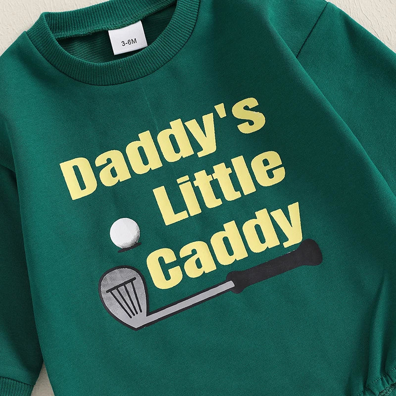 Baby Boys Daddy's Little Caddy Romper Golf Letter Print Long Sleeve Round Neck Fall Bubble Jumpsuit