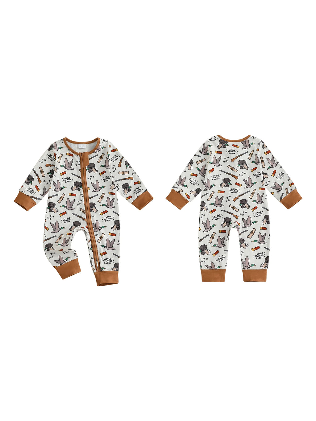 Baby Boys Autumn Casual Jumpsuit Long Sleeve Crewneck Deer Duck Print Zipper Romper