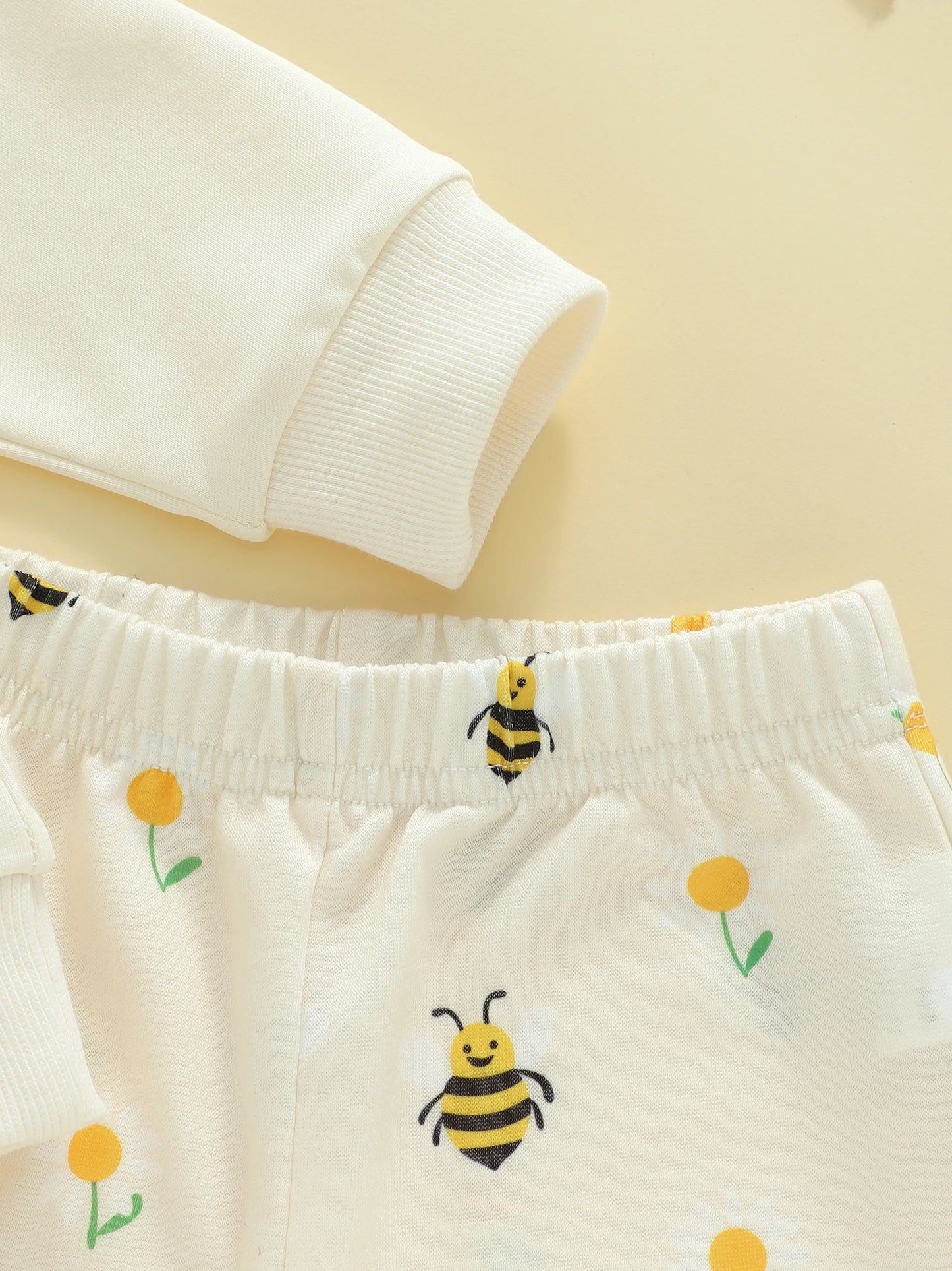 Baby Toddler Girls 2Pcs Pants Sets Long Sleeve O Neck Bear Embroidery Top Bee Print Flared Pants