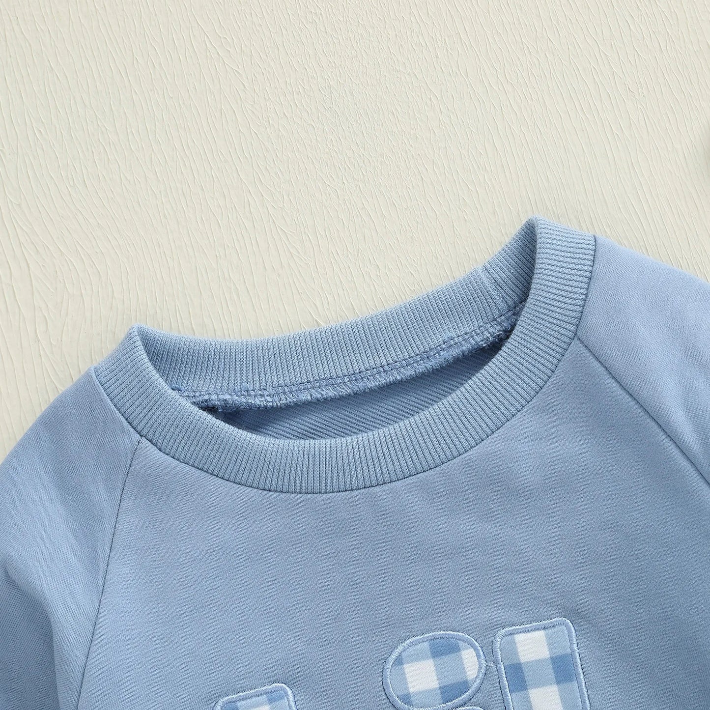 Baby Boy Lil Brother Fall Winter Romper Loose Fit Letter Plaid Embroidered Crew Neck Long Sleeve Jumpsuit